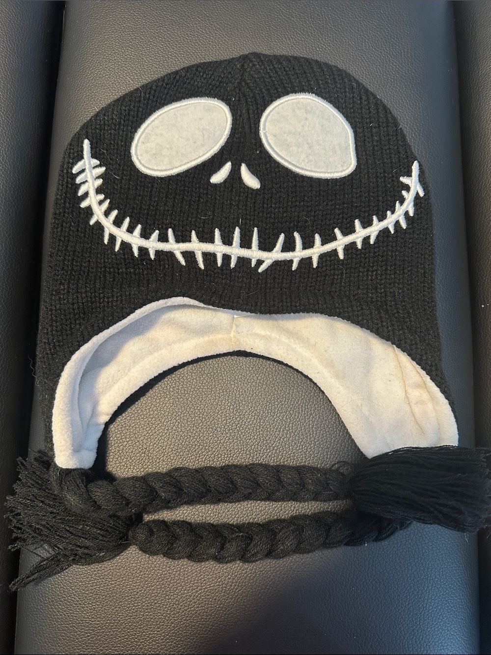 Disney Black Jack Skellington Earflap Beanie Hat with White Face Detail